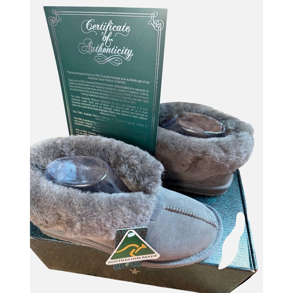 EMU Australia Sheepskin Fold-Cuff Ankle Boot Slippers Grey Suede Shearling 7 New - Picture 5 of 16
